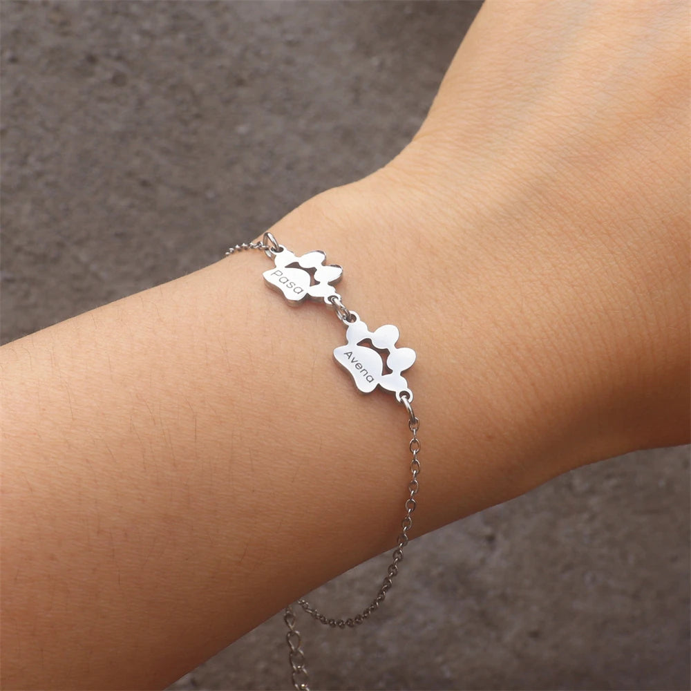 Personalizable Stainless Steel Paw Print Bracelet