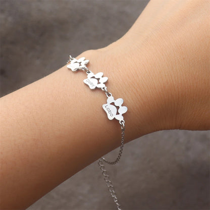 Personalizable Stainless Steel Paw Print Bracelet