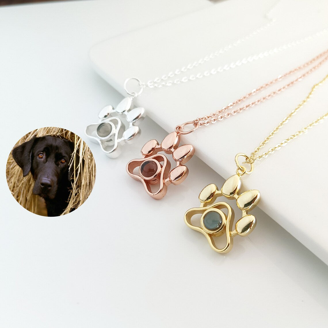 Personalizable Paw Photo Memorial Pendant Necklace